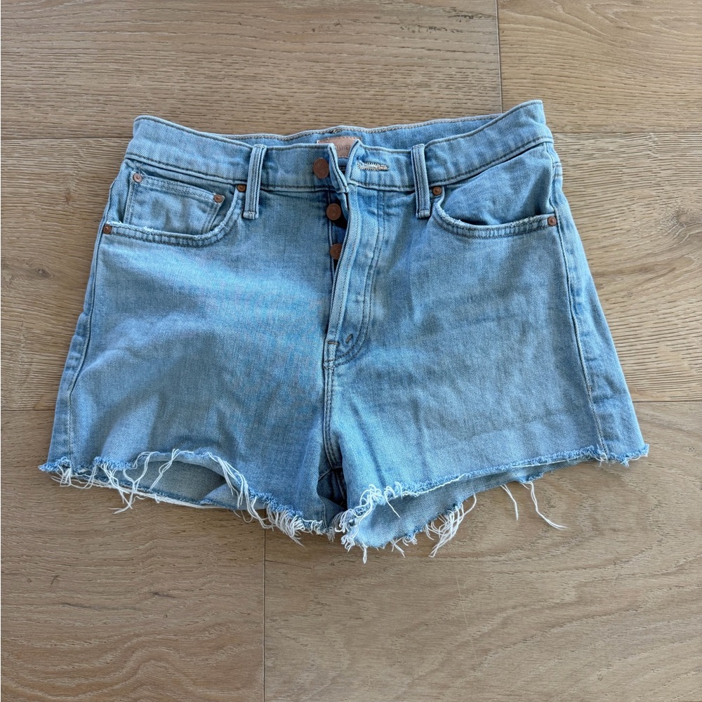 MOTHER Light Blue Scrapper Cut off fray Shorts